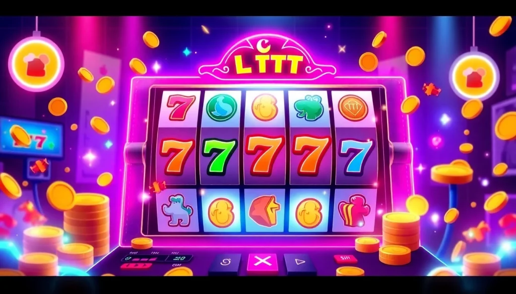 Play engaging slot online on a vibrant digital slot machine with colorful reels and coins