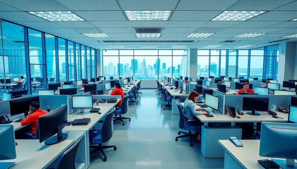 Professional agents working in call centers in Tijuana, Mexico, highlighting a modern workspace.