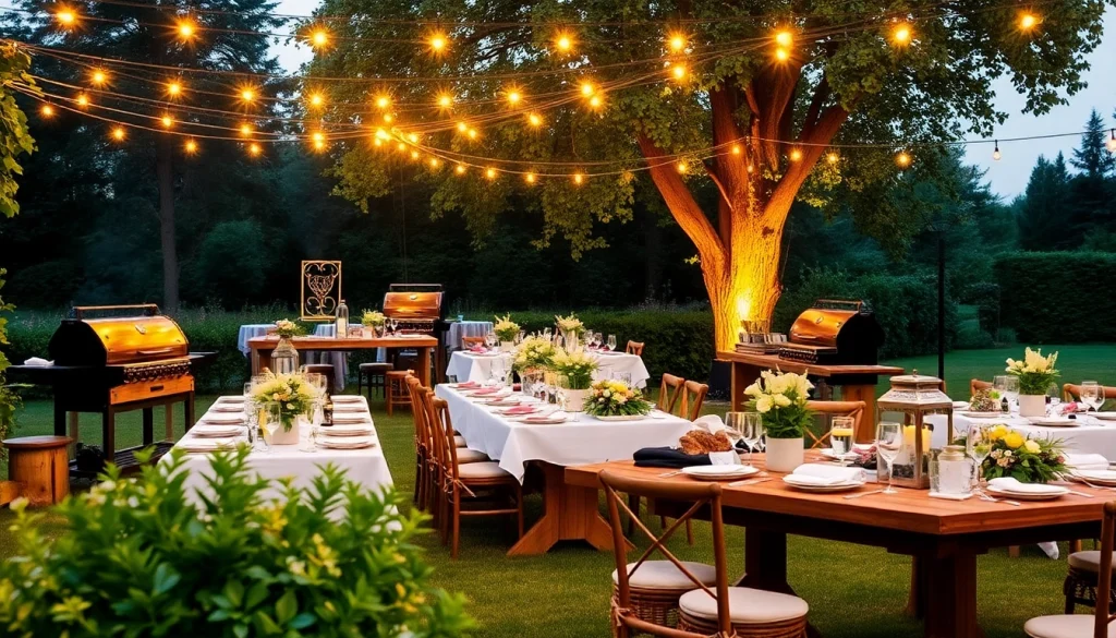 Experience Hochzeit Grill Catering für Berlin with a beautifully decorated outdoor BBQ setting, perfect for celebrations.