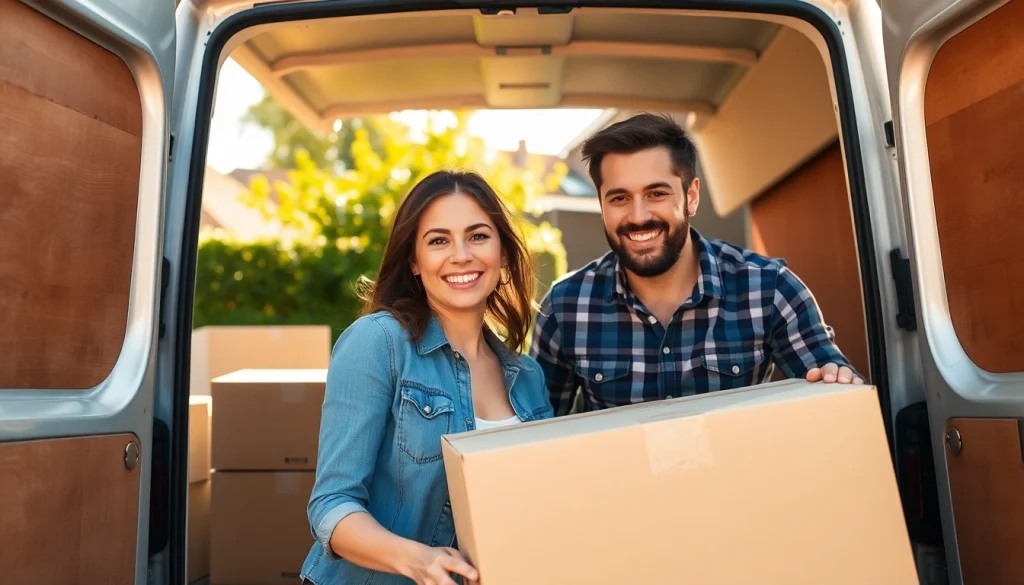 Engaging scene of home removals West Yorkshire, featuring a couple packing their belongings into a moving van.