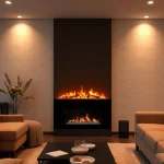 Experience the ambiance of a water vapor electric fireplace with realistic flames, enhancing your home decor.