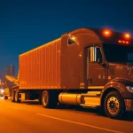 Semi-truck towing Tampa: Professional tow worker efficiently transporting a large semi-truck at night in urban Tampa.