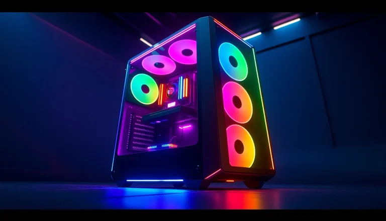 Showcase a custom gaming pc case with stunning RGB lighting and an intricate design.