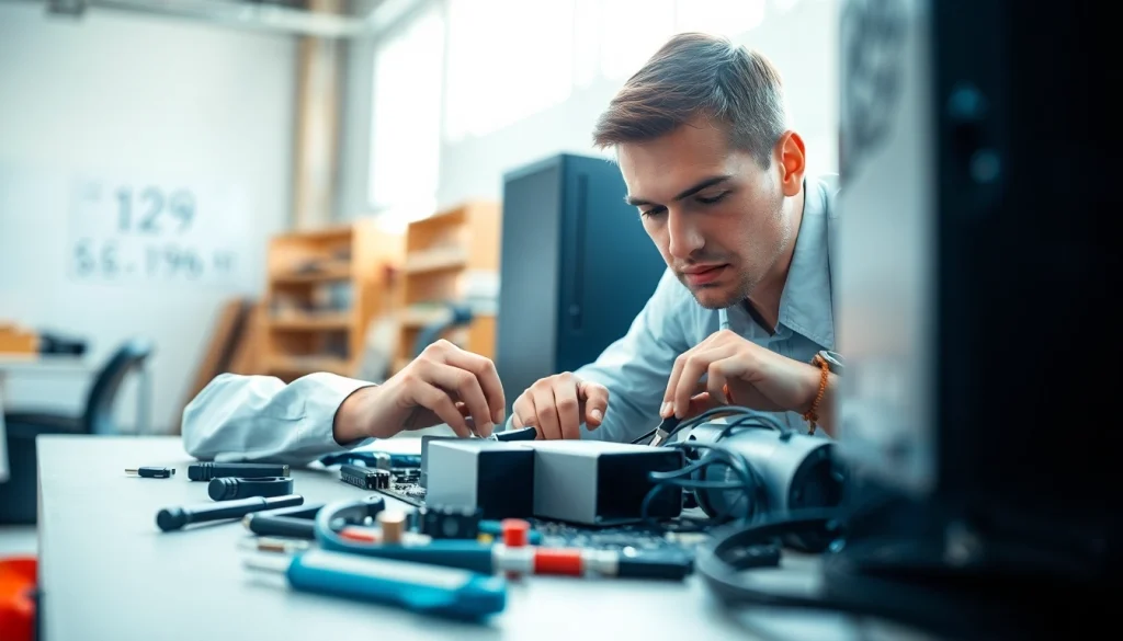 Riparazione computer settimo torinese da parte di un tecnico esperto in un laboratorio moderno.