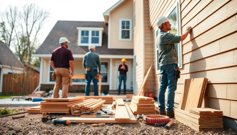Expertly demonstrating exterior project services with a construction team enhancing a residential home's facade.