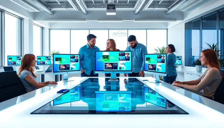 Create innovative designs with AI design tools for businesses in a collaborative office setting.