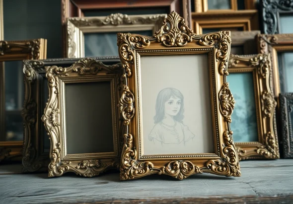 Artfully arranged vintage frames highlighting unique designs and textures.