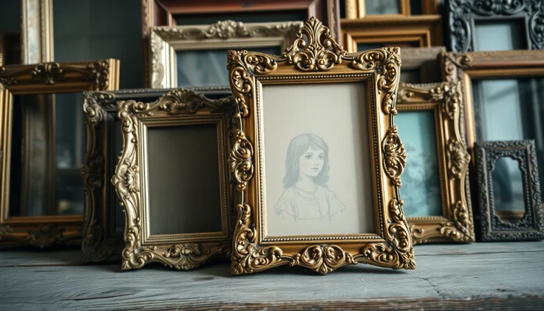 Artfully arranged vintage frames highlighting unique designs and textures.