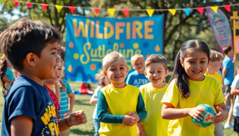 Exciting activities at a wildfire event in Perth, with children playing and celebrating in the sun.