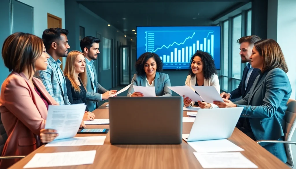 Créez votre societe commerciale avec des entrepreneurs discutant des formalités et stratégies.
