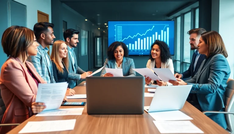 Créez votre societe commerciale avec des entrepreneurs discutant des formalités et stratégies.