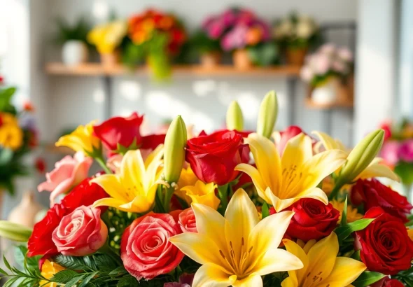 Stunning floral arrangement by a Fountain Valley florist, showcasing vibrant colors and expert design.