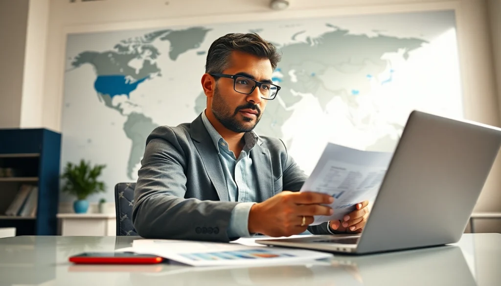 Evaluate export tariffs while analyzing global trade data in an office setting.