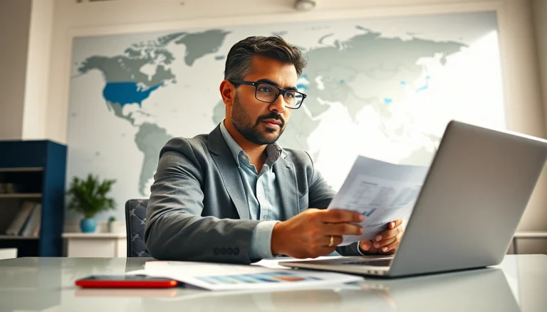 Evaluate export tariffs while analyzing global trade data in an office setting.