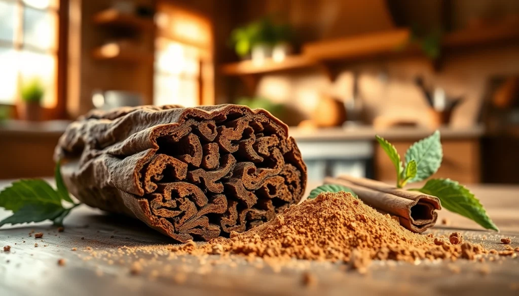 Cinnamon Bark highlighted in a cozy kitchen, showcasing its rich textures and earthy hues.