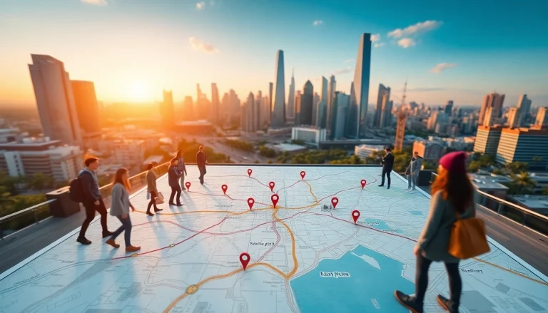 Showcasing Locations through a detailed map with dynamic routes, emphasizing navigation.