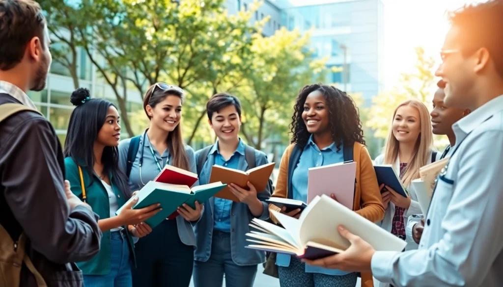 Studierende recherchieren Alternativen zum Medizinstudium in einem modernen Campus.
