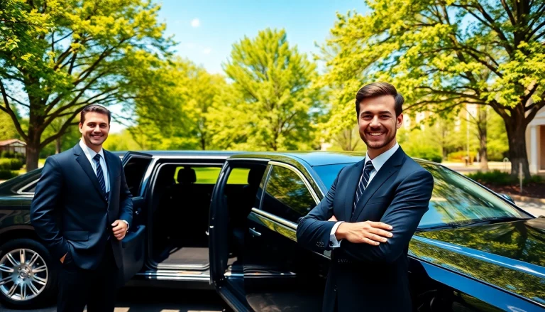Experience the best limo service in Milledgeville with our professional chauffeur beside a luxurious vehicle.