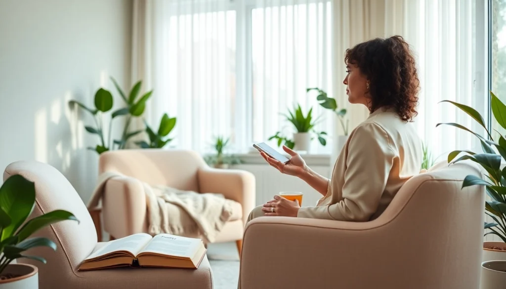 Therapist helping clients dealing with anxiety in a calming office environment.