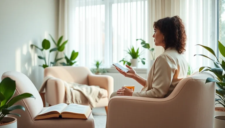Therapist helping clients dealing with anxiety in a calming office environment.