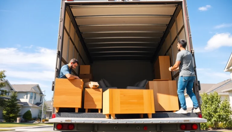 House moves in progress, showcasing professional movers packing furniture efficiently.