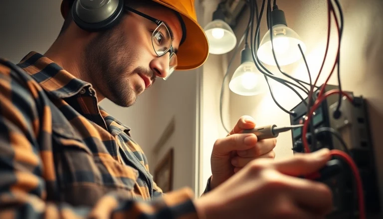 Electrician providing expert electrical service during home maintenance inspection.