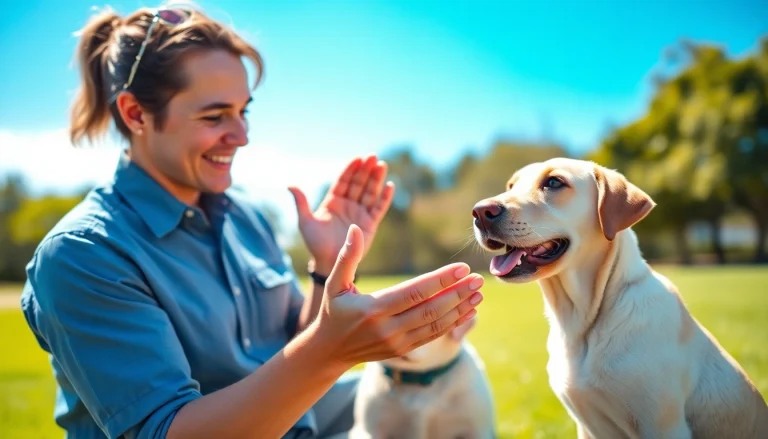 Engage with Dog Training Irvine: Professional trainer using positive reinforcement with a puppy.
