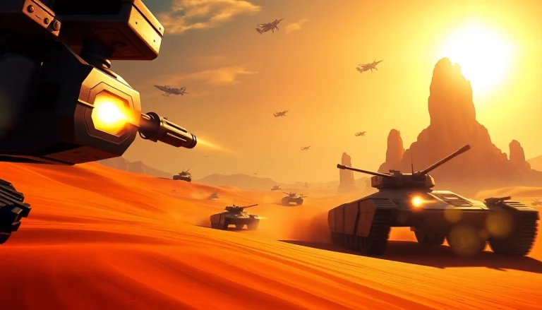 Action-packed scene from the Dune 2 game featuring futuristic tanks in battle.