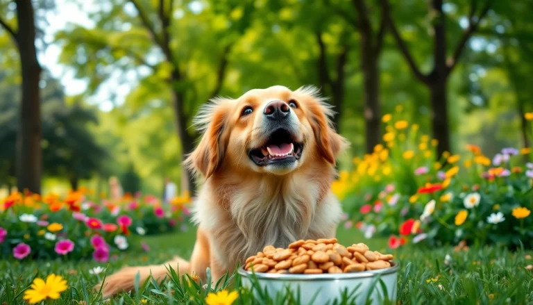 Happy dog enjoying nature's blend dog food canada in a sunny park.