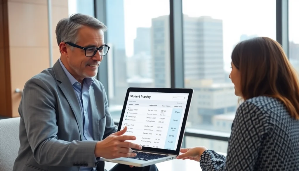 Reviewing an earnest student loan code with a professional in a bright office.
