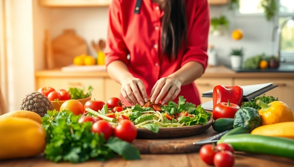 Creating a daily diet for weight loss with vibrant fruits and vegetables on a table.