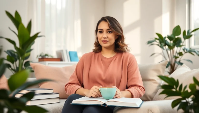 Engaging attachment theory coach in a tranquil office setting fostering client exploration.