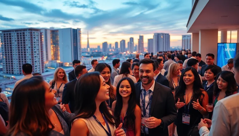 Showcasing Miami Corporate Event Videography Photography, professionals networking in a vibrant Miami setting.