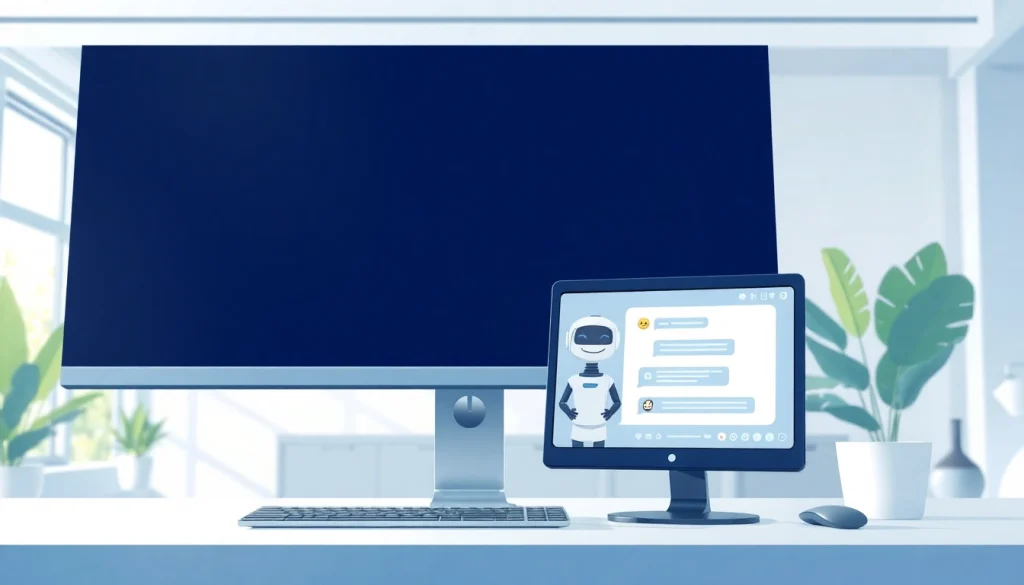 Engaging AI bot for websites showcased in a modern office, emphasizing interaction and user experience.