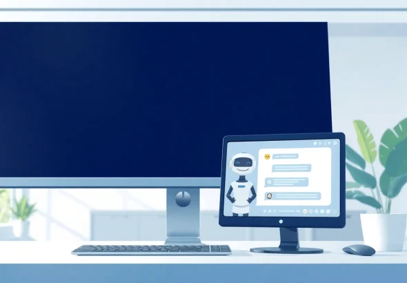 Engaging AI bot for websites showcased in a modern office, emphasizing interaction and user experience.