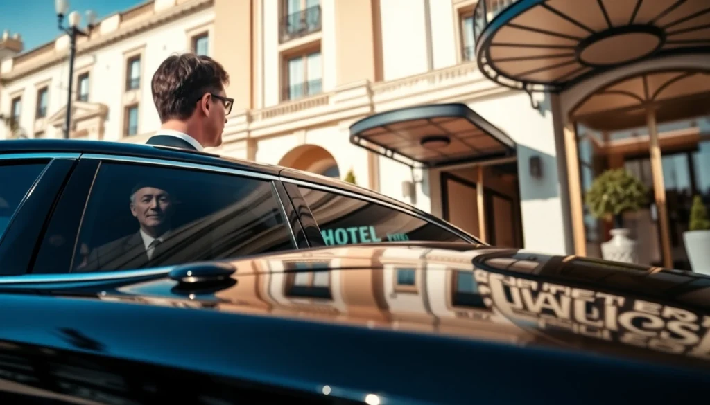 Experience premium vip chauffeur service with a distinguished chauffeur at a luxury hotel.