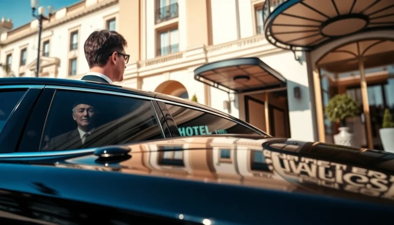 Experience premium vip chauffeur service with a distinguished chauffeur at a luxury hotel.