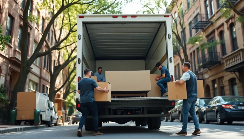 Brooklyn movers loading furniture in a cozy neighborhood, showcasing a friendly moving experience.