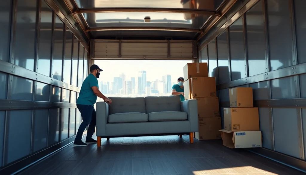 Movers Calgary team efficiently handling furniture during a relocation in a modern truck