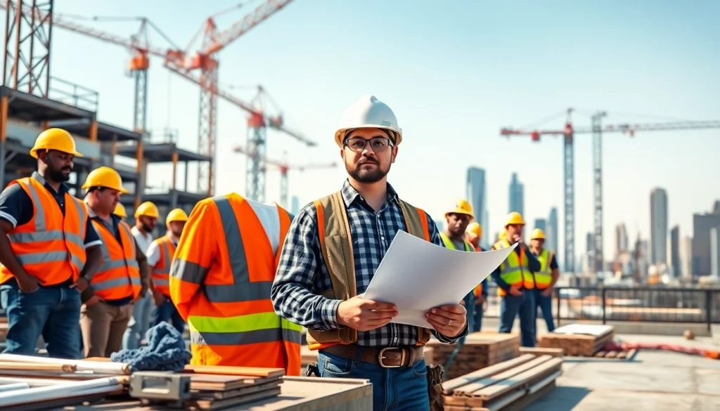 New York Commercial General Contractor leading a diverse team on an active construction site.