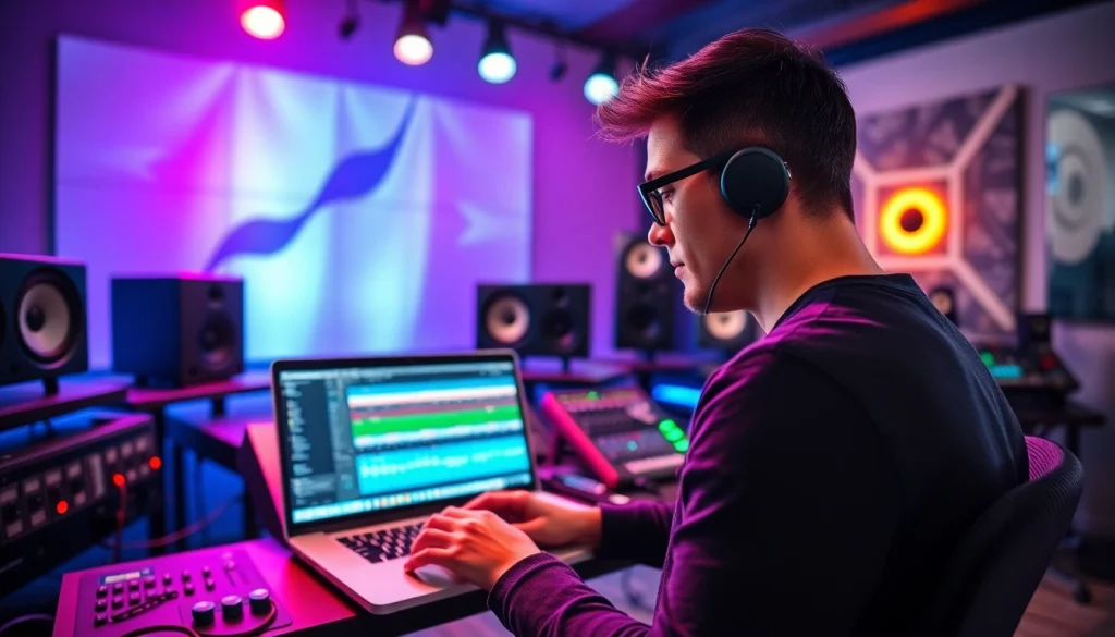 Download Free Drum and Bass Sample in a vibrant creative studio setting