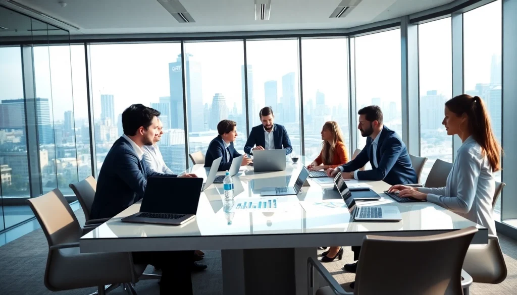 Showcasing digital transformation consulting professionals collaborating in a modern office environment.