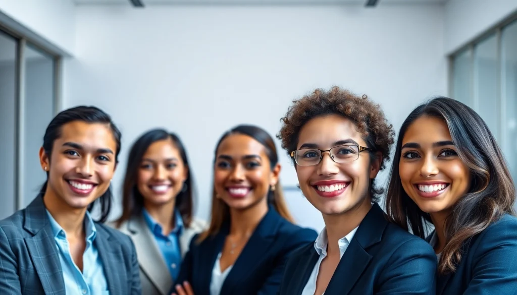 Capture professional Company Headshots of diverse individuals smiling in a modern office.