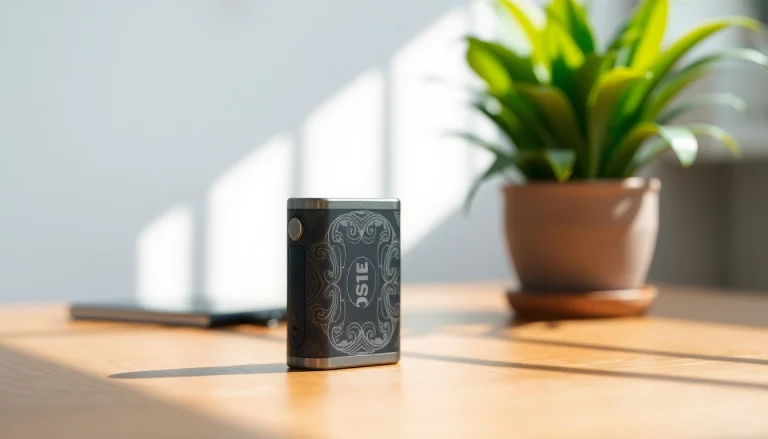 Showcase a stylish 510 thread battery on a wooden table in a relaxed setting.
