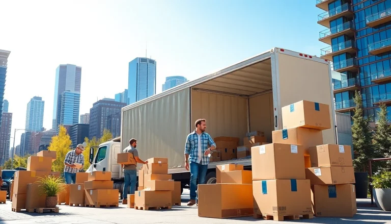 Movers Calgary efficiently packing and organizing during a busy day with their truck.