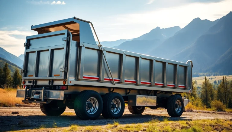 Find used dump trailer for sale near me showcasing strong build in a picturesque outdoor setting.