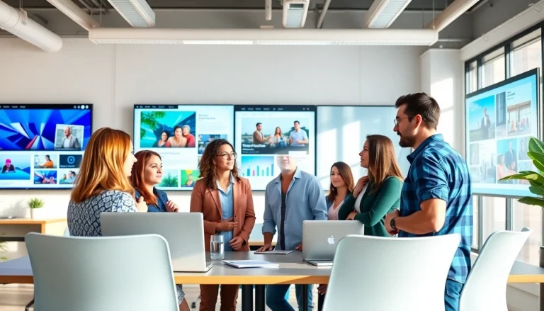 Engaging team collaborating on website design kansas city in a vibrant office environment.